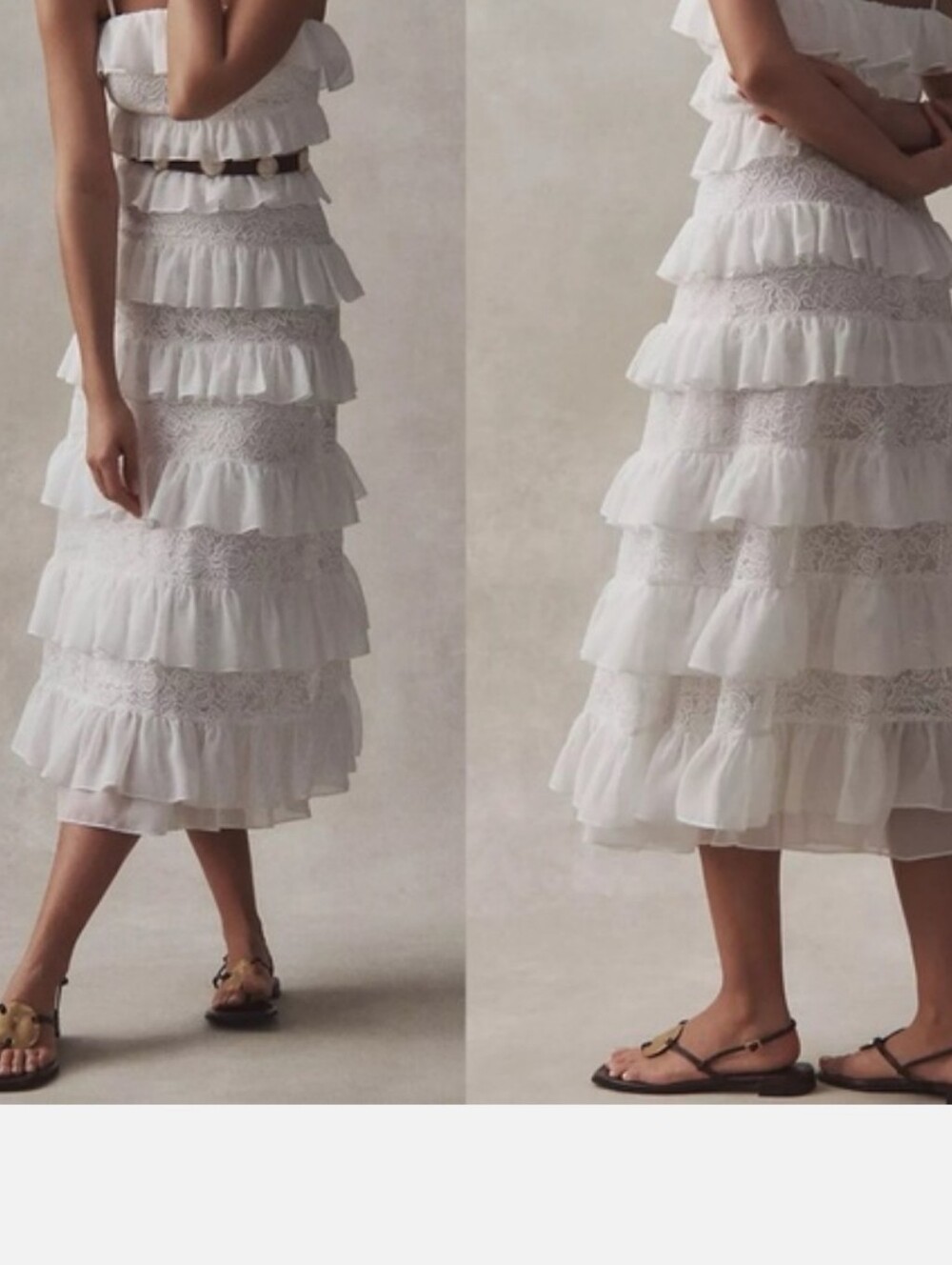 BHLDN Anthro Tiered Ruffle Midi Dress  - White size Small